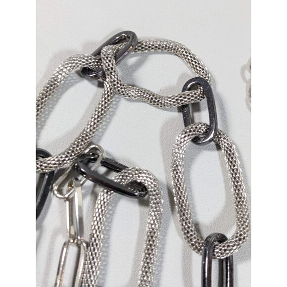 RJ Graziano Silver tone Gray Hematite Open Oval Mesh Chain Necklace Long 36 inch - Picture 4 of 6